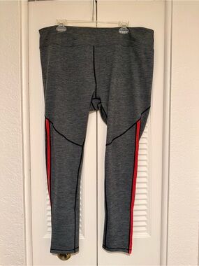 MTA Sport Gray & Red Stretch Activewear Ankle Pants